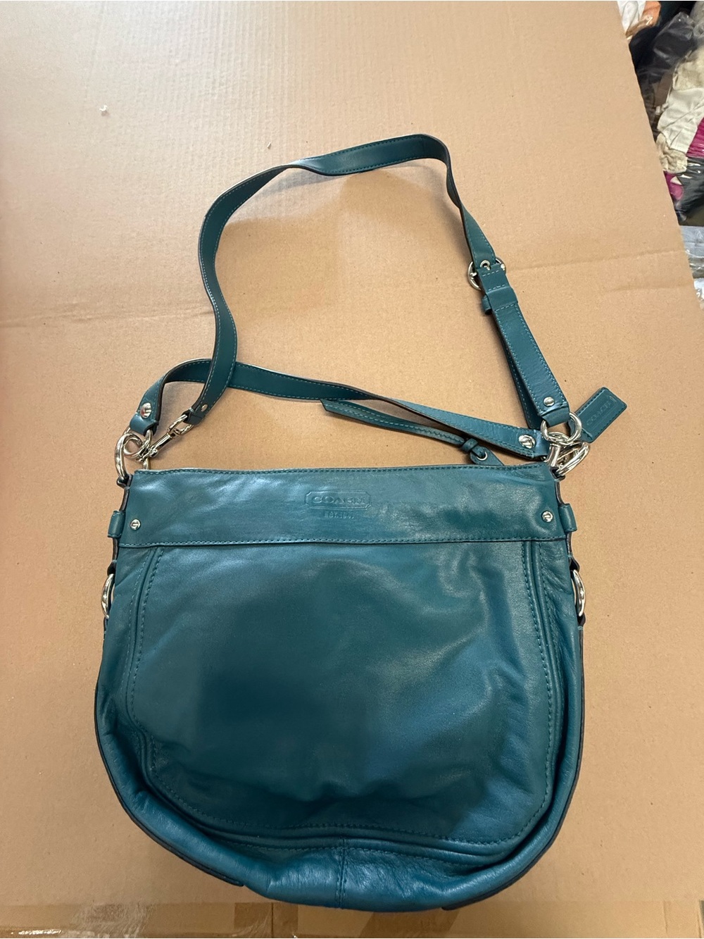 Coach Teal Leather Shoulder Bag with Adjustable Strap